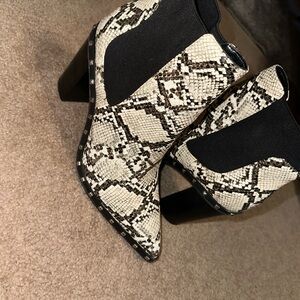 Snakeskin Ankle Boots - Black and Cream